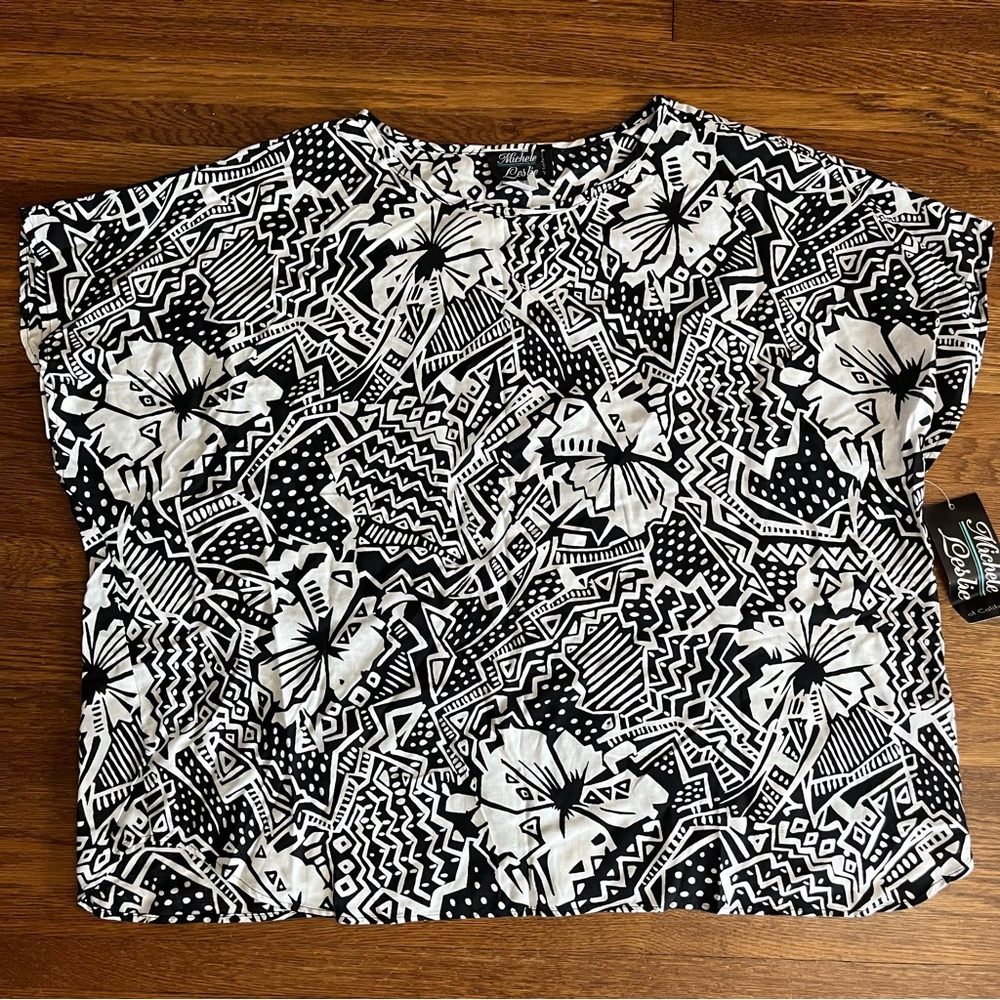 NWT Michelle Leslie California tropical top blouse 3X lagenlook boxy